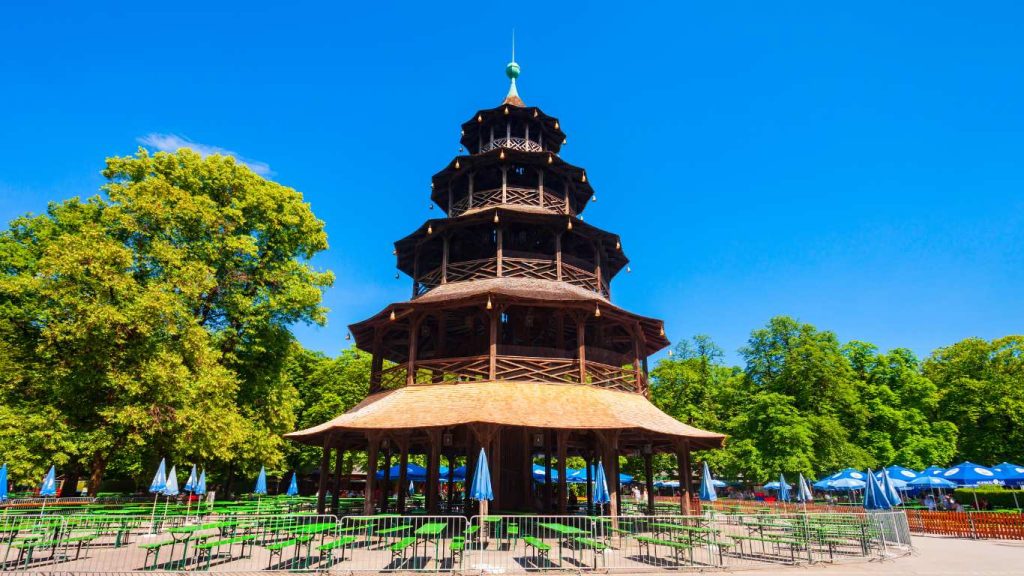 Beer Garden at the Chinesischer Turm Munich Germany